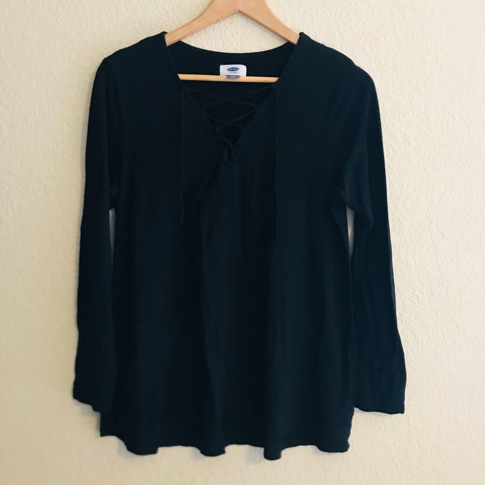 Loose Fitting Long Sleeve Tunic w/ Tie Up Detail